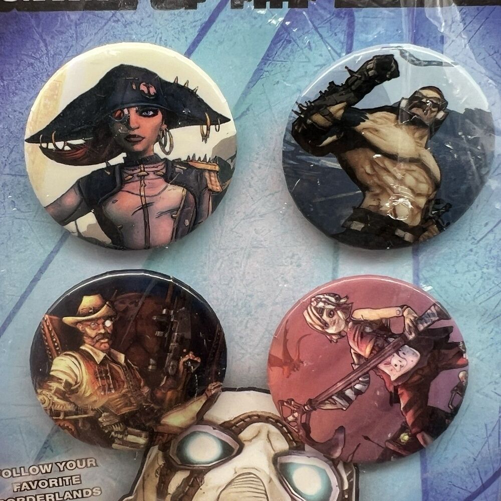 Borderlands 2 very rare Promo Button / Badge / Pin Set (4)